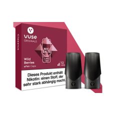 Packung Liquid Caps Vuse ePEN Wild Berries 12mg/ml. Bordeaux rote Schachtel mit zwei Caps.