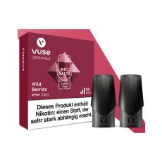 Packung Vuse ePEN Caps Wild Berries 18mg/ml. Vuse ePEN Liquid Caps mit einem Inhalt von 2 Stück pro Packung mit je 2 ml Tabak-Liquid.