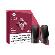 Packung Liquid Caps Vuse ePEN Wild Berries 18mg/ml. Bordeaux rote Schachtel mit zwei Caps.