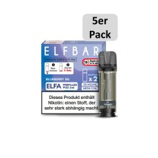 Elfbar Elfa Liquid Pods Blueberrry BG. Lila-blaue gemusterte Packung mit großer Elfbar Aufschrift und 5er Pack Botton.