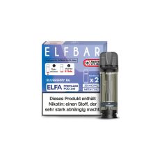 Elfbar Elfa Liquid Pods Blueberry BG. Lila-blaue gemusterte Packung mit großer Elfbar Aufschrift und grauen Liquid Pod.