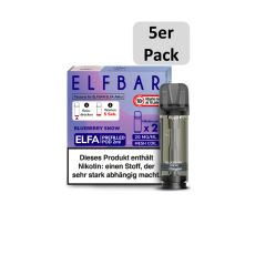Elfbar Elfa Liquid Pods Blueberrry Snoow. Lila-rosa gemusterte Packung mit großer Elfbar Aufschrift und 5er Pack Botton.