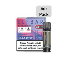 Elfbar Elfa Liquid Pods Mix Berries. Lila-rosa gemusterte Packung mit großer Elfbar Aufschrift und 5er Pack Botton.