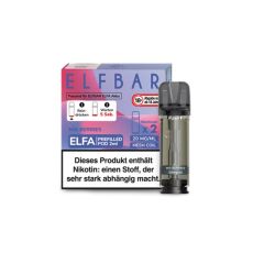 Elfbar Elfa Liquid Pods Mix Berries. Lila-rosa gemusterte Packung mit großer Elfbar Aufschrift und grauen Liquid Pod.