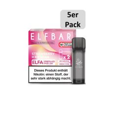 Elfbar Elfa Liquid Pods Strawberry Ice Cream. Rosa-gelb gemusterte Packung mit grauen Liquid Pod und 5er Pack Bottom.