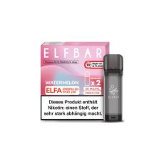 Elfbar Elfa Liquid Pods Watermelon. Rosa-rot mamorierte Packung mit großer weißer Elfbar Aufschrift und grauen Liquid Pod.