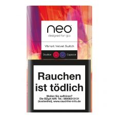 Packung Neo Tabaksticks Vibrant Velvet Switch rot-beige-lila gemustert.