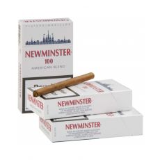 Schachtel Newminster 100 Filterzigarillos mit einem Packungsinhalt von 17 Zigarillos, Newminster 100 Zigarillos Stange mit 10 Packungen.