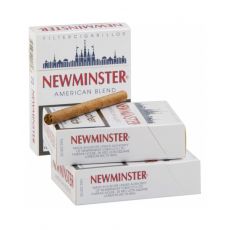 Schachtel Newminster Big Pack Filterzigarillos mit einem Packungsinhalt von 23 Zigarillos, Newminster Zigarillos Stange mit 8 Packungen.