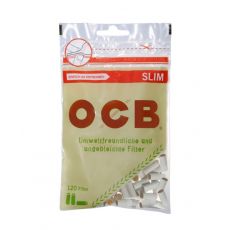 Beutel OCB Zigarettenfilter Organic Slim Filter 120 Stück. OCB Filter Organic Slim 120 Stück im Beutel zum Drehen.