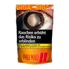 Beutel Pall Mall Tabak Allround Rot Giga 110g. Oranger Beutel mit rotem Pall Mall Logo.