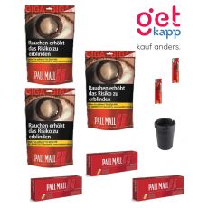 Sparset Angebot 3 x Pall Mall Rot/Red Giga Beutel 110g Volumentabak Zip Bag, 3 x Pall Mall Rot/Red 200 Xtra Filterhülsen, 2 x Feuerzeug Einweg, 1 x Autoaschenbecher