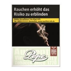 Schachtel Pepe Zigaretten Fine Green XL. Blassgrüne Packung mit weißem Pepe Logo.