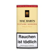 Pouch Pfeifentabak Mac Baren Mixture Modern. Gelbes Päckchen mit schwarz-goldenem Mac Baren Logo.