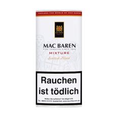 Pouch Pfeifentabak Mac Baren Mixture Scottish Blend 50g. Weißes Päckchen mit schwarz-goldenem Mac Baren Logo.