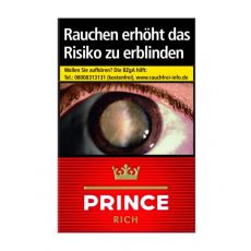 Schachtel Prince Denmark Filterzigaretten Rich mit einem Packungsinhalt von 20 Zigaretten. Prince Denmark Zigaretten Rich Stange mit 10 Packungen.