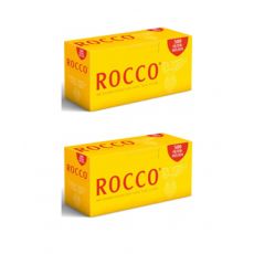 Gebinde Zigarettenhülsen Rocco 500 King Size. Zwei gelbe Packungen mit roter Rocco Aufschrift und 500 Button.