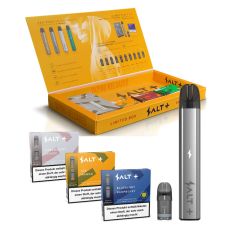 Salt Plus 3+1 Aktionsbox - Device Kit Silver Metalic + Pods Strawberry Lychee, Ice Mango, Blueberry Raspberry