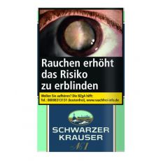 Pouch Schwarzer Krauser No 1 Tabak. Mintgrün-blaues Päckchen mit weißer Schwarzer Krauser Aufschrift und Logo.