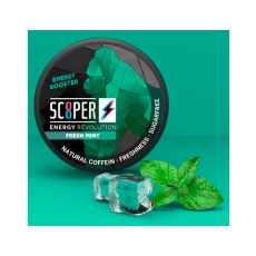 Dose Scooper Energy Booster Fresh Mint mit 12 Stück Pouches. Natural Coffein, Freshness, Sugarfree. Die Scooper Koffein Booster mit natürlichen Koffein, herrlicher Frische und zuckerfrei.