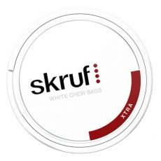 Dose Skruf Kautabak Xtra White 20g mit 20 Stück Chew Bags. 20 Stück Nikotin Pouches Skruf Xtra White in der 20g Kunststoffdose.