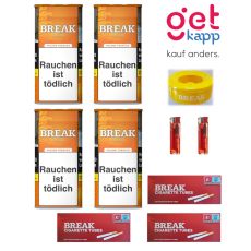 Sparset Angebot 4 x Break Tabak Orange Dose 110g Volumentabak, 3 x Break Hülsen rot 200 Filterhülsen, 2 x Feuerzeug Einweg, 1 x Break Aschenbecher