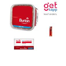 Sparset Tabak Burton Original Full Flavor Rot L Ein roter Eimer mit Winston Extra Hülsen und Feuerzeug.