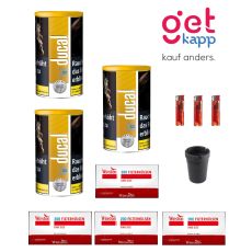 Sparset Tabak Ducal Gold Dose L. Drei gelbe Dosen mit Winston Hülsen, Ascher und Feuerzeuge.