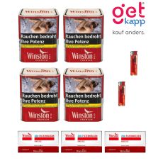 Sparset Tabak Winston Premium Rot S. Vier rote Dosen mit Winston 200 Hülsen und Feuerzeugen.