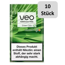 Stange Veo Herbal Sticks Green Click. Grün-marmorierte Packung mit Veo und Glo Logo und 10 Stück Bottom.