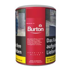 Dose Feinschitt-Tabak Burton Original Rot. Rote Dose mit weißer Burton Aufschrift und Logo.