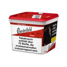 Eimer Chesterfield Tabak Rot Giga Box. Rote-weißer Eimer mit schwarzer Chesterfield Aufschrift.
