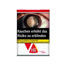 Dose Tabak HB Classic Blend. Weiße Dose mit rotem Deckel und mit rot-gelben HB Logo sowie Classic Blend Aufschrift.