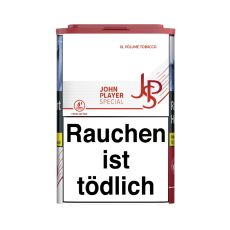 Dose Tabak JPS rot XL 75g. Weiße Dose mit Warnhinweis weiß-schwarz und rotem JPS Logo.