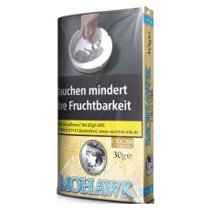 Pouch Mohawk Tabak Origins blau/blue ohne Zusätze Feinschnitt-Tabak 30g. Mohawk Tabak Origins blau/blue ohne Zusätze Päckchen 30g Tabak zum Drehen.