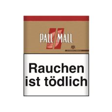 Dose Tabak Pall Mall Authentic Rot XL. Beige Dose mit rotem Pausezeichen und weißer Pall Mall Aufschrift.