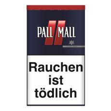 Dose Tabak Pall Mall Rot XXL. Große blaue Dose mit rotem Pausezeichen und weißer Pall Mall Aufschrift.
