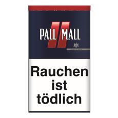 Dose Tabak Pall Mall Rot XXL. Große blaue Dose mit rotem Pausezeichen und weißer Pall Mall Aufschrift.