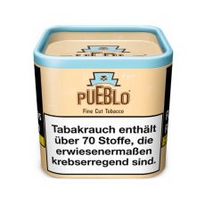 Dose Tabak Pueblo Classic Feinschnitt 100g. Beige-blaue Dose mit Pueblo Aufschrift und Logo.