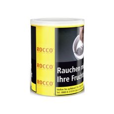 Dose Tabak Rocco High Volume 65g. Gelbe Dose mit rotem Rocco Logo und Warnhinweis.