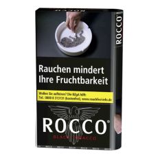 Pouch Tabak  Rocco Black Zware. Schwarzes Päckchen mit weißem Adler und weißer Rocco Aufschrift.