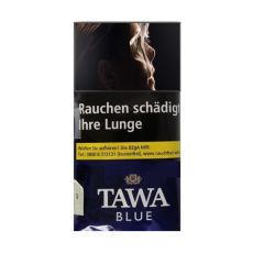 Pouch Tabak Tawa Halfzware Blau 40g. Dunkelblaues Päckchen mit weißer Tawa und Blue Aufschrift.