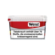 Eimer Tabak West red Big Box 125g. Rot-grauer Eimer mit schwarz-weißem West Logo.