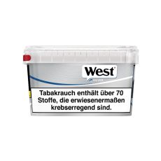 Eimer Tabak West Silver Mega Box . Silber-grauer Eimer mit schwarz-weißem West Logo.