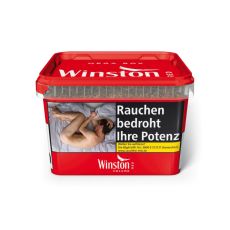 Eimer Winston Tabak rot Mega Box. Rote Box mit weißem Winston Logo und Warnhinweis.