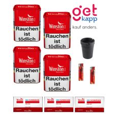 Sparset Tabak Winston Rot M. Vier rote Dosen mit Winston Hülsen, Ascher und Feuerzeugen.