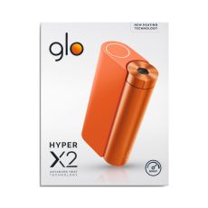 Tabakerhitzer Glo Hyper X2 Device Orange. Verpackung Glo Tabak Heater Hyper X2 in orange.