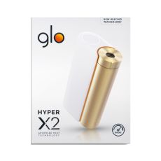 Tabakerhitzer Glo Hyper X2 Device White Gold. Verpackung Glo Tabak Heater Hyper X2 in weiß gold.