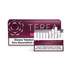 Stange Tabaksticks IQOS Terea Russet 200 Stück. Weinrote Packungen mit Tabaksticks im Vordergrund. 