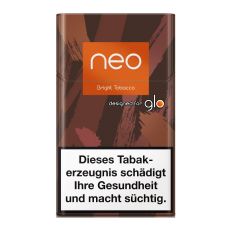 Packung  Tabaksticks Neo Bright Tobacco. Braun-hellbraun mamorierte Schachtel mit orangen Neo Logo.
